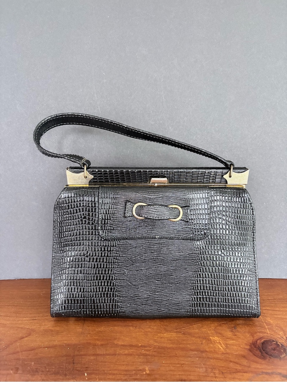Classic Black Textured Top-Handle Bag